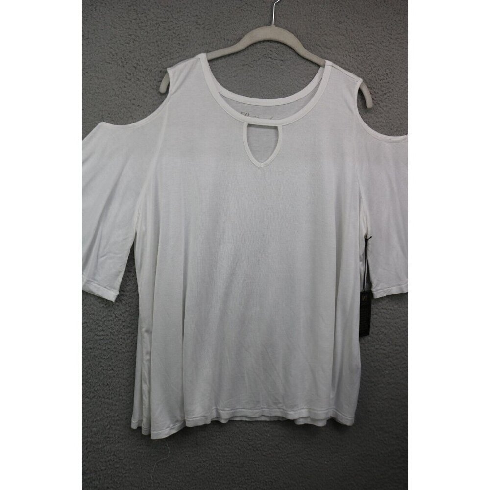 DG2-Diane Gilman Cold Shoulder Wide Short Sleeve Blouse-2X-Soft-New w/Tags